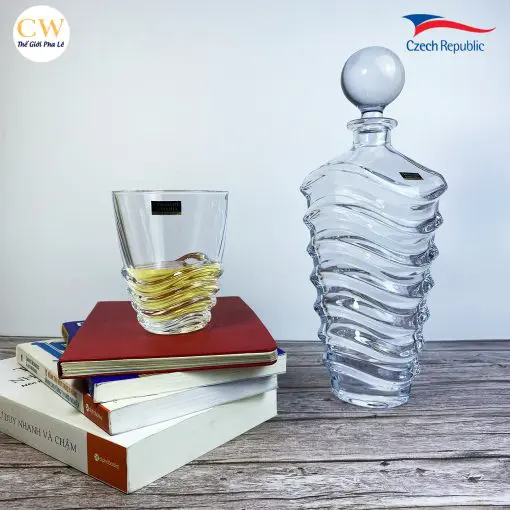 Bộ Bình Ly Rượu Mạnh Whisky Pha Lê Tiệp Khắc Bohemia Crystal Wave Set Cao Cấp